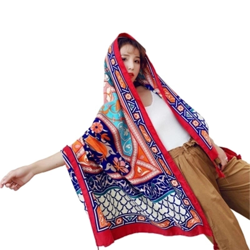 Women's Ethnic Style Flower Thick Twill Cotton Printing Shawl