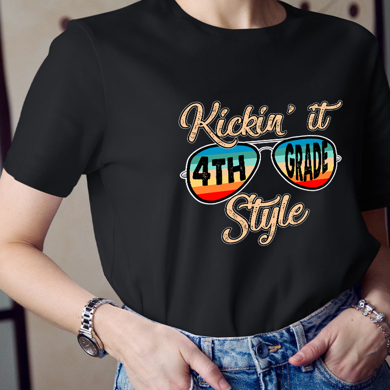 Personalized Grade Kicking It Style Teacher T-Shirt