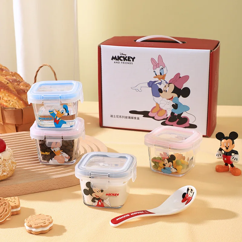 DISNEY MINNIE & MICKEY MOUSE GLASS LUNCH BOX 4 PIECES WITH LID