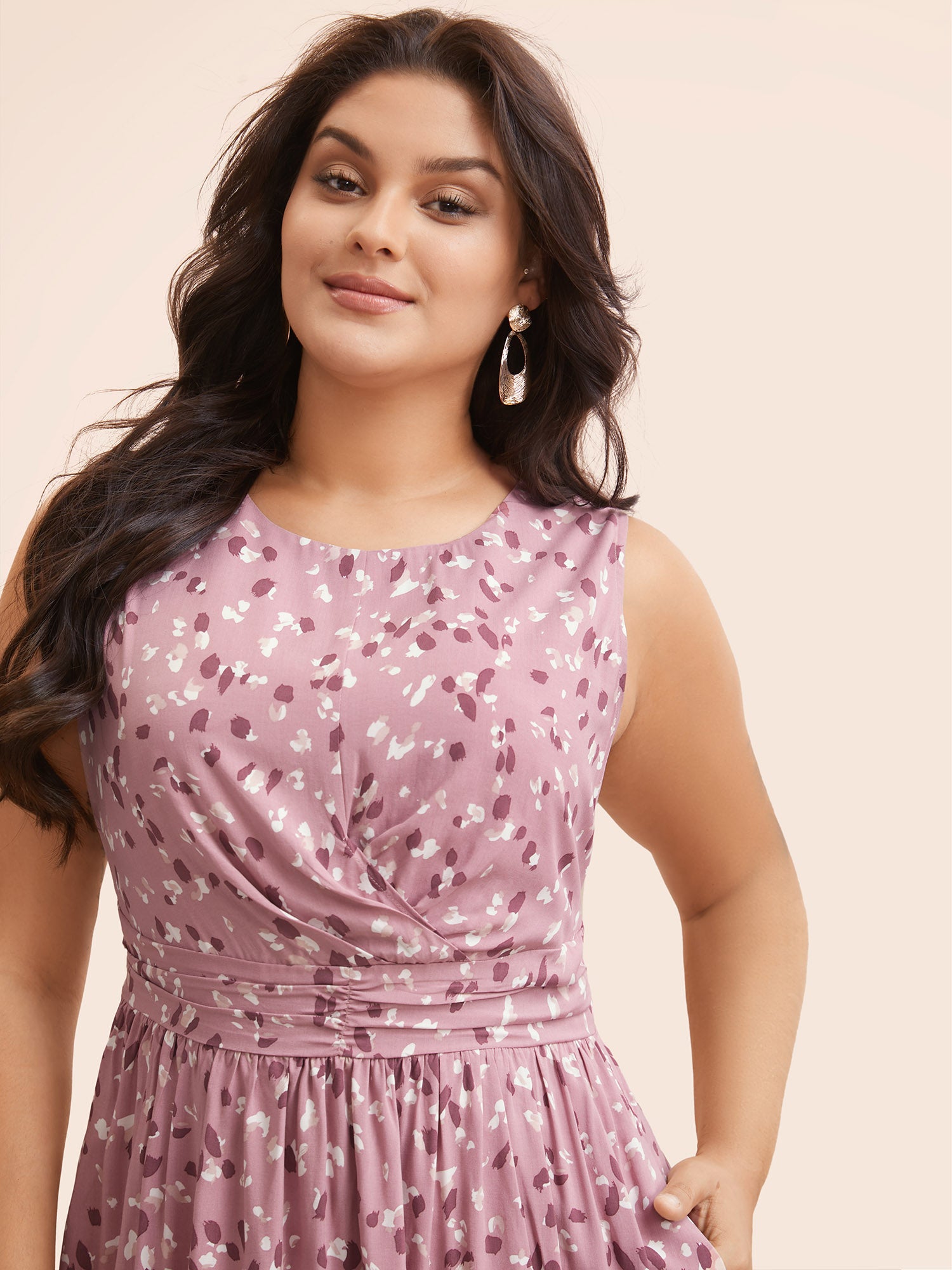 Allover Print Pocket Flutter Crossover Ruched Tank Dress