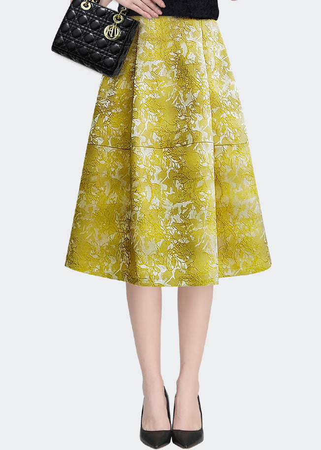 Fitted Jacquard Yellow High Waist Patchwork Skirts Spring