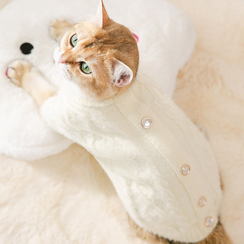 Buttoned Solid Color Cat Dog Sweater