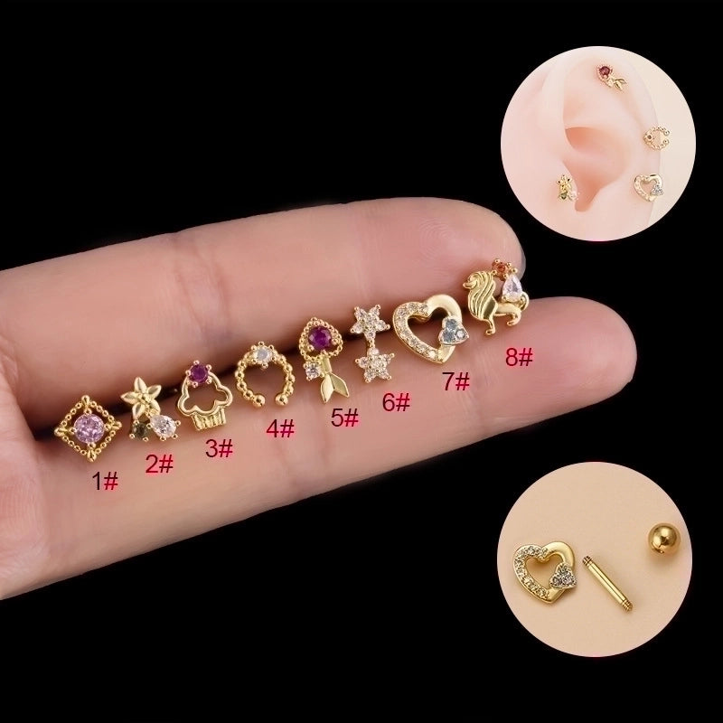 1 Piece Ear Cartilage Rings & Studs Fashion Clouds Heart Shape Flower 316L Stainless Steel  Copper Inlaid Zircon