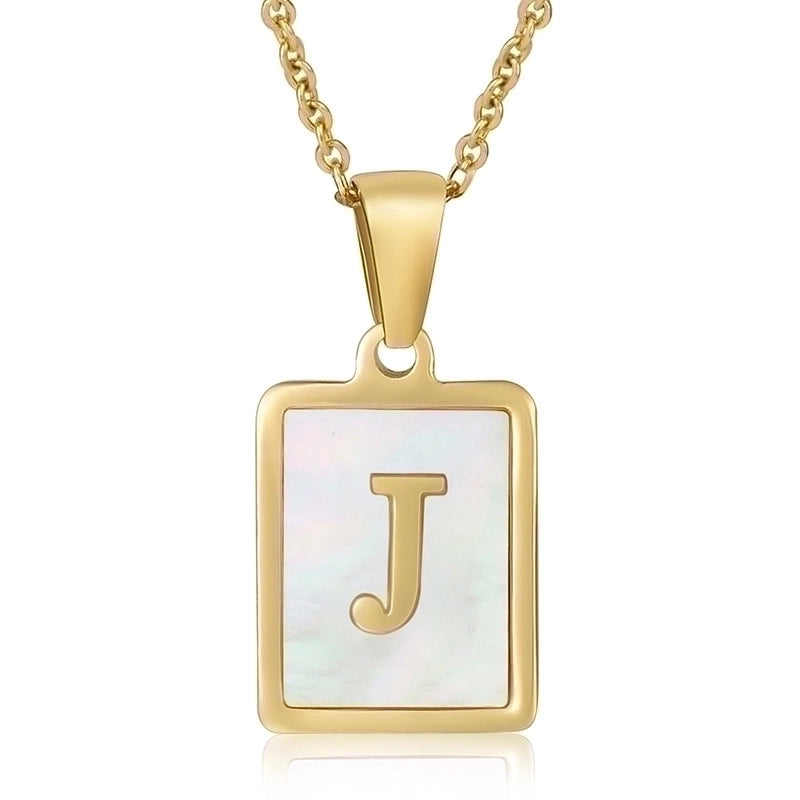 Minimalist Letter Stainless Steel Titanium Steel Plating Inlay Shell 18k Gold Plated Pendant Necklace