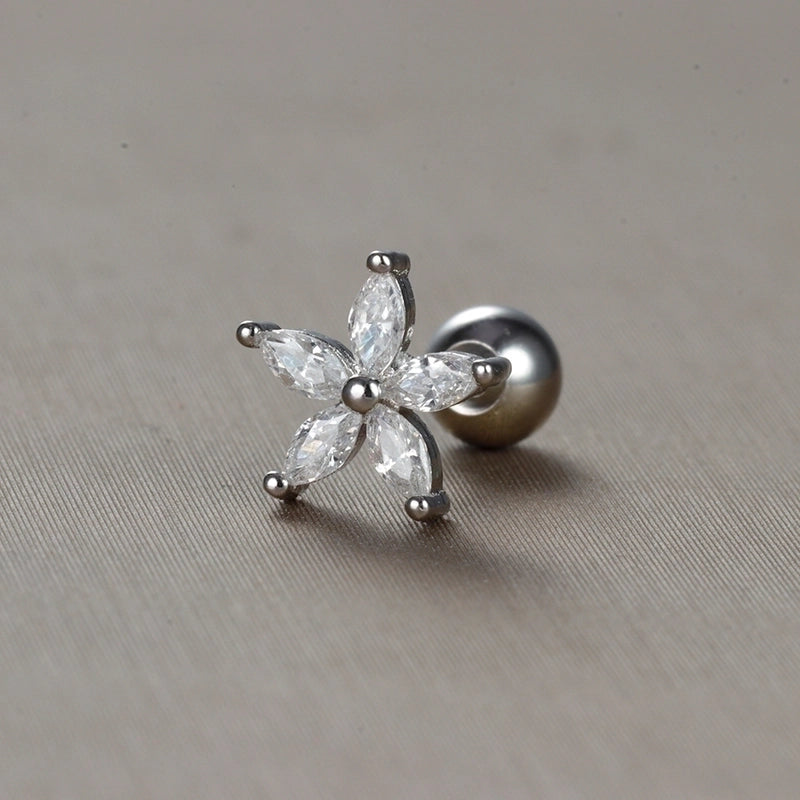 1 Piece Minimalist Star Heart Shape Crown Plating Inlay Stainless Steel Zircon Ear Studs