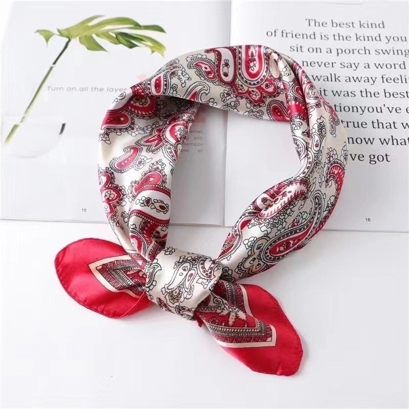 Women's Elegant Streetwear Polka Dots Flower Satin Printing Silk Scarf