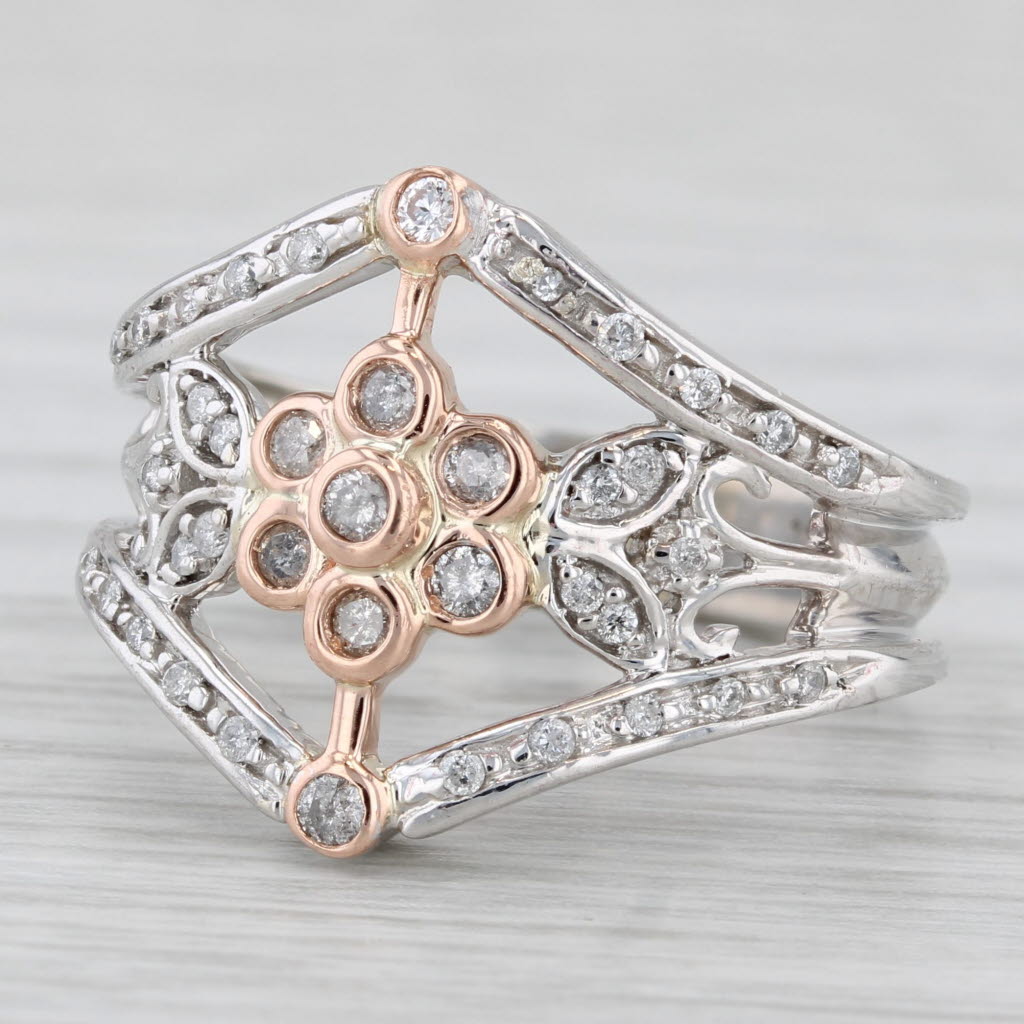 0.33ctw Diamond Flower Cluster Ring 14k Yellow White Gold Size 7 Cocktail