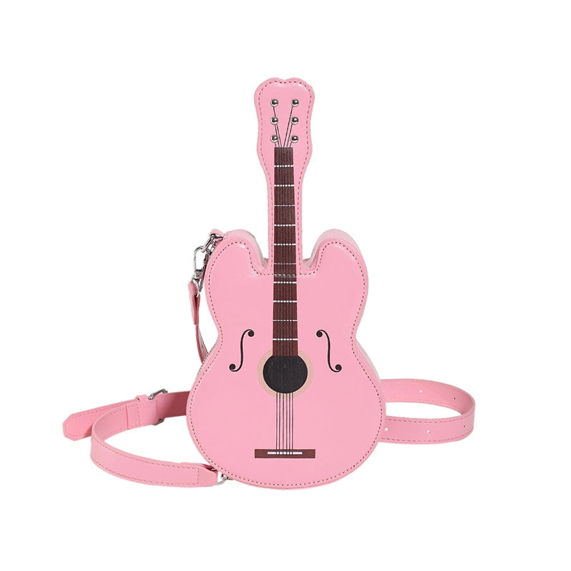 Women's Small Pu Leather Guitar Streetwear Oval Zipper Shoulder Bag