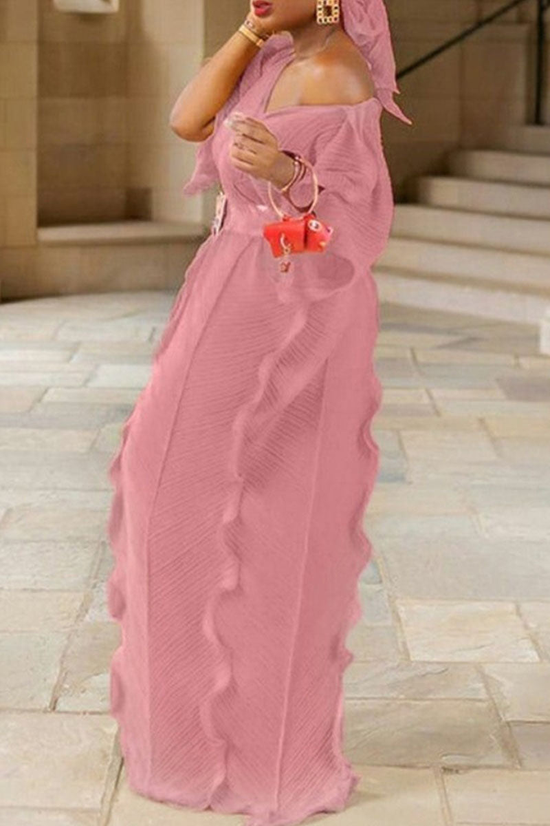 Elegant Solid Patchwork Flounce With Belt V Neck One Step Skirt Dresses