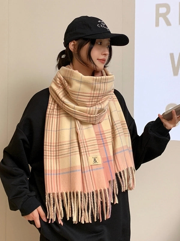 Women's Sweet Minimalist Color Block Acrylic Tassel Scarf