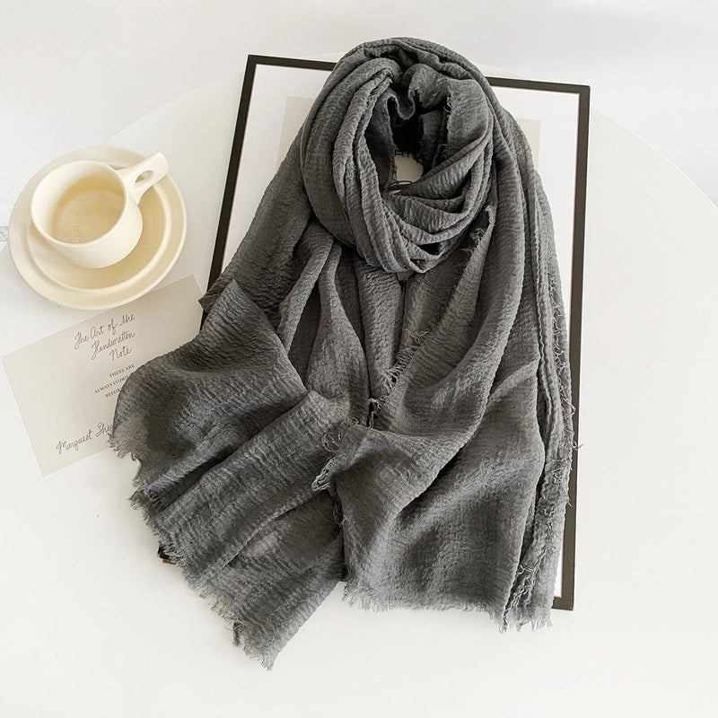 Women's Minimalist Solid Color Imitation Cotton And Linen Silk Scarf