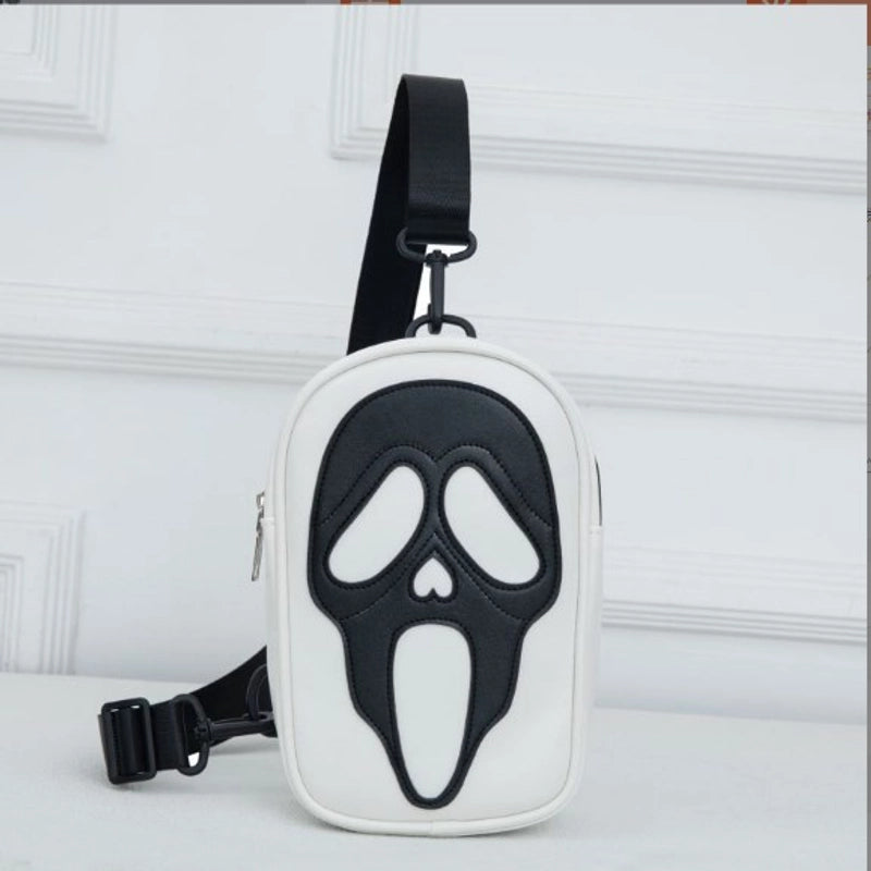 Halloween Women's Pu Leather Color Block Skull Streetwear Square Zipper Fanny Pack