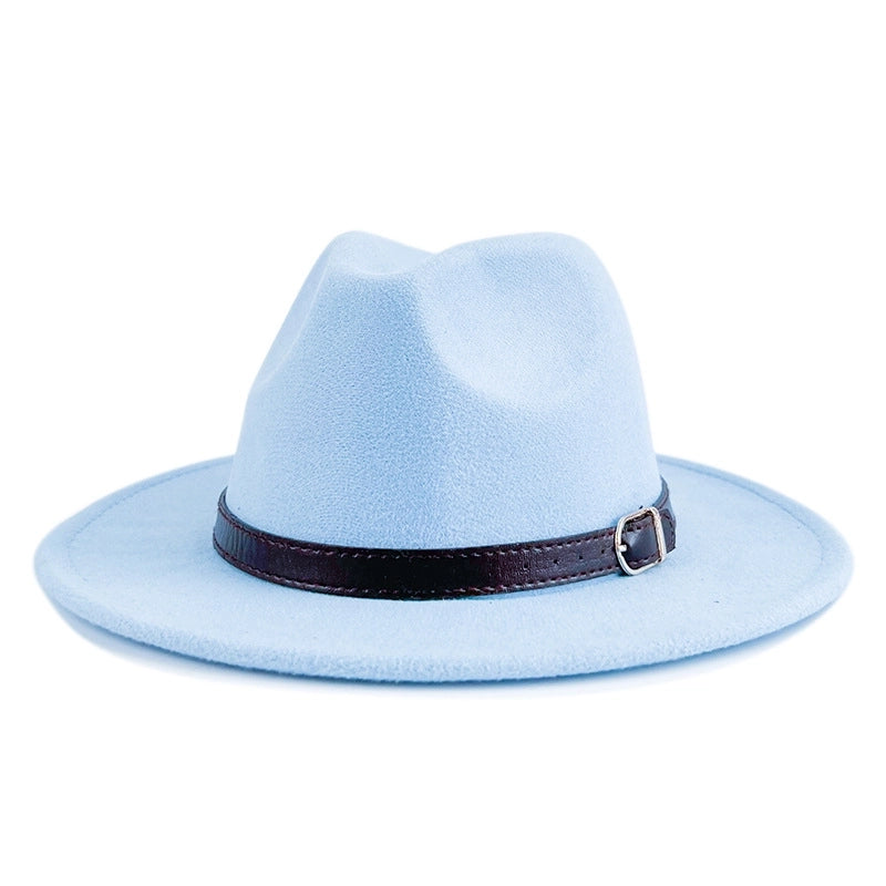 Explosions Solid Color Belt Woolen Hat Autumn And Winter Wind Fedora Hat Men's And Women's Felt Hat