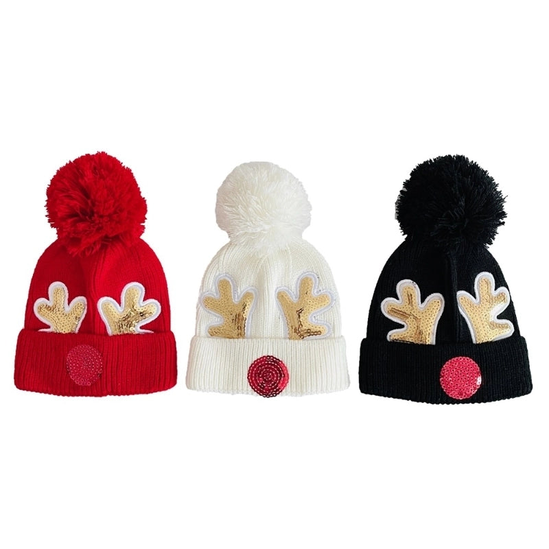 Children Unisex Cute Antlers Embroidery Wool Cap