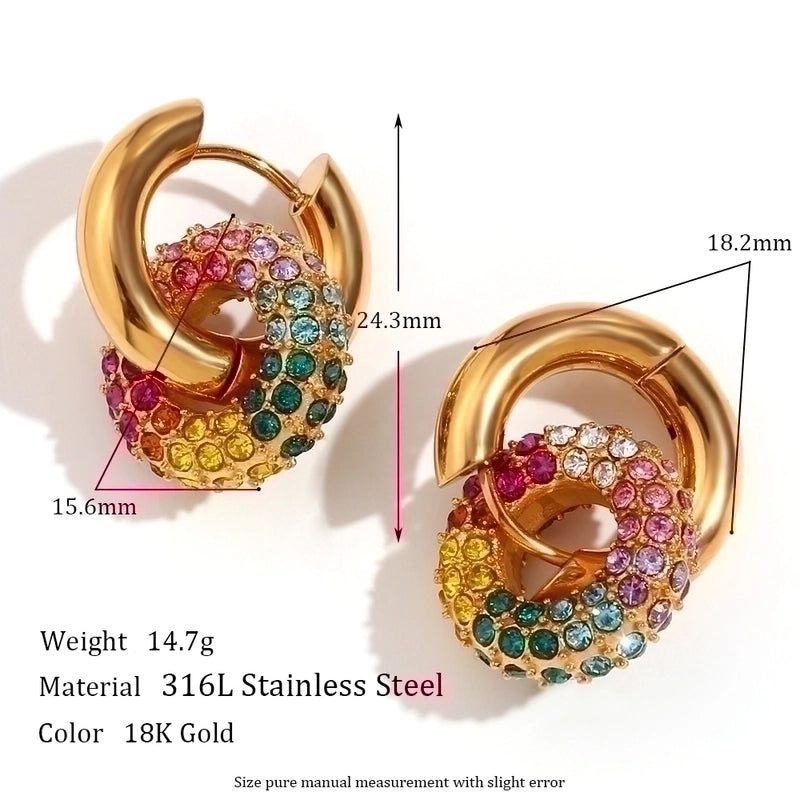 1 Pair Minimalist Classic Style Solid Color Plating 304 Stainless Steel Rhinestones 18K Gold Plated Ear Studs