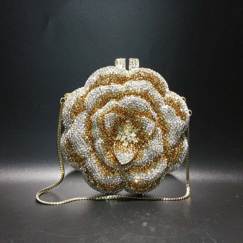 Yellow Green Blue Rhinestone Metal Flower Round Evening Bags