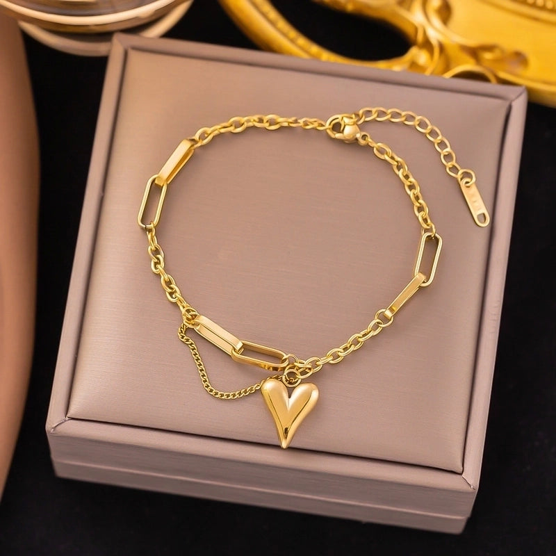Elegant Basic Streetwear Heart Shape Butterfly Titanium Steel Zircon Bracelets In Bulk