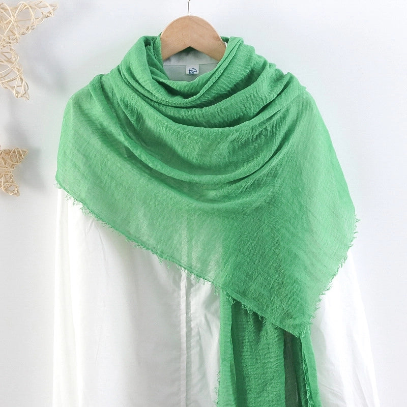 Hot Selling Solid Color Pleated Cotton And Linen Scarf Women's Bag Headscarf Crumpled Hair Fringe Bubble Scarf Women's Scarf Cover Head