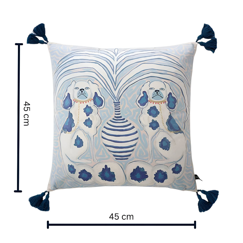 Blue Dog Artistic Cushion Cover with Tassels