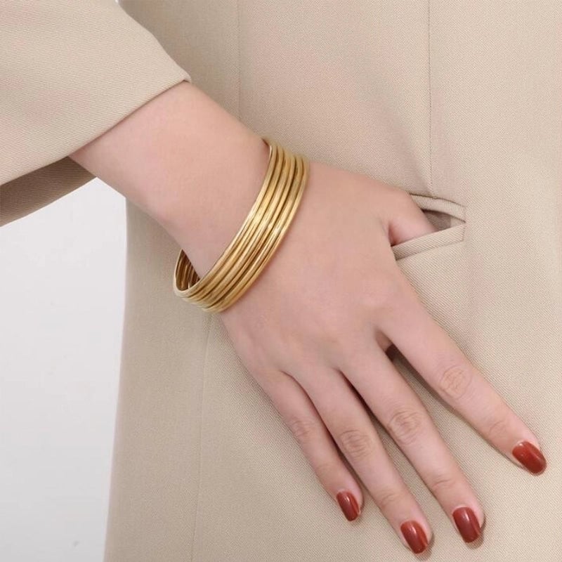 304 Stainless Steel 18K Gold Plated Minimalist Round Solid Color Bangle