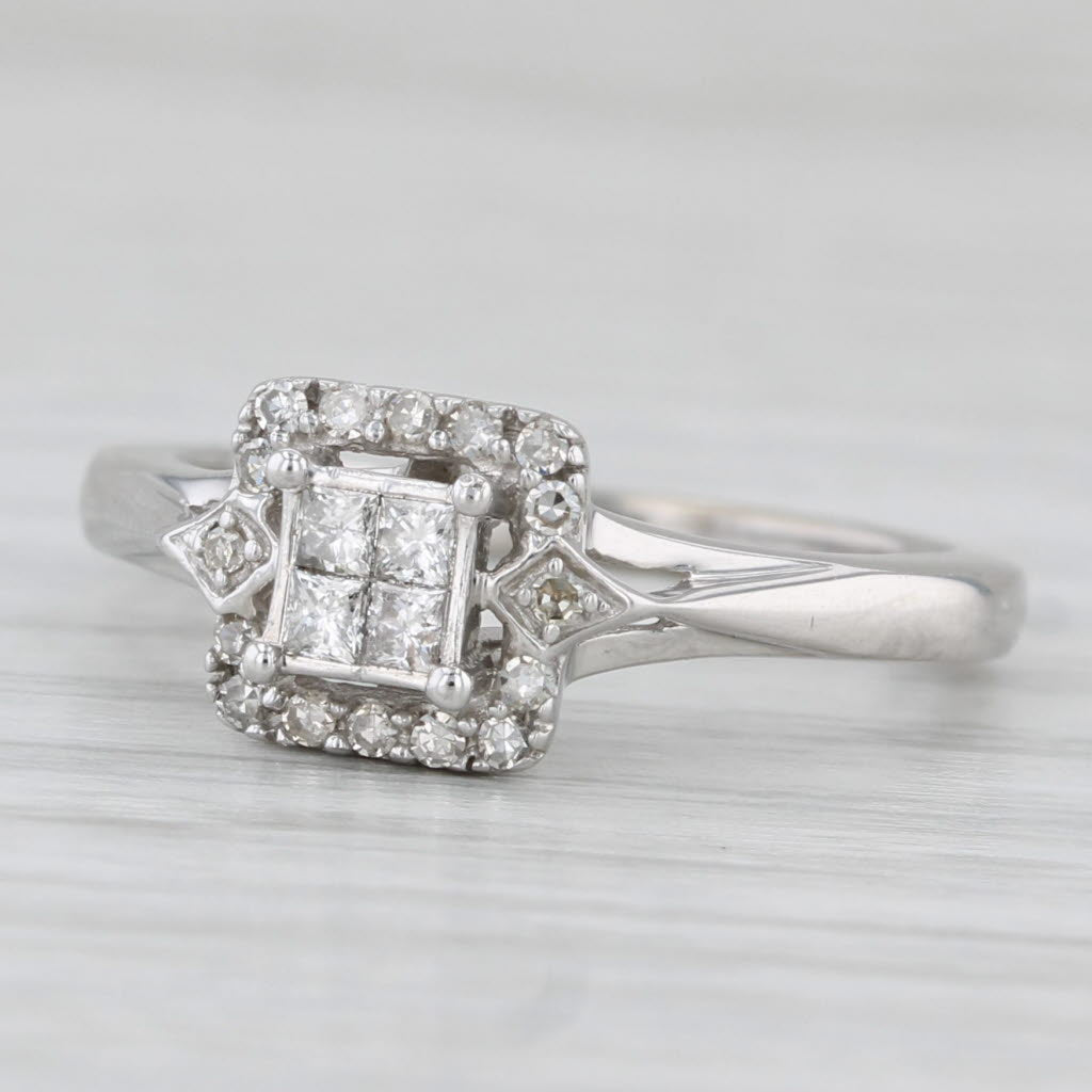 0.31ctw Princess Diamond Halo Engagement Ring 10k White Gold Size 6