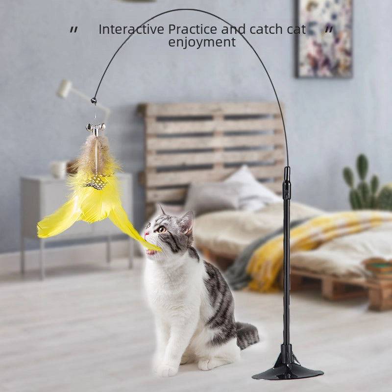 Upgrade Glue Suction Cup Steel Wire Rod Feather Tease Cat Stick Cat Self-Hi Relief Mi Toy Supplies