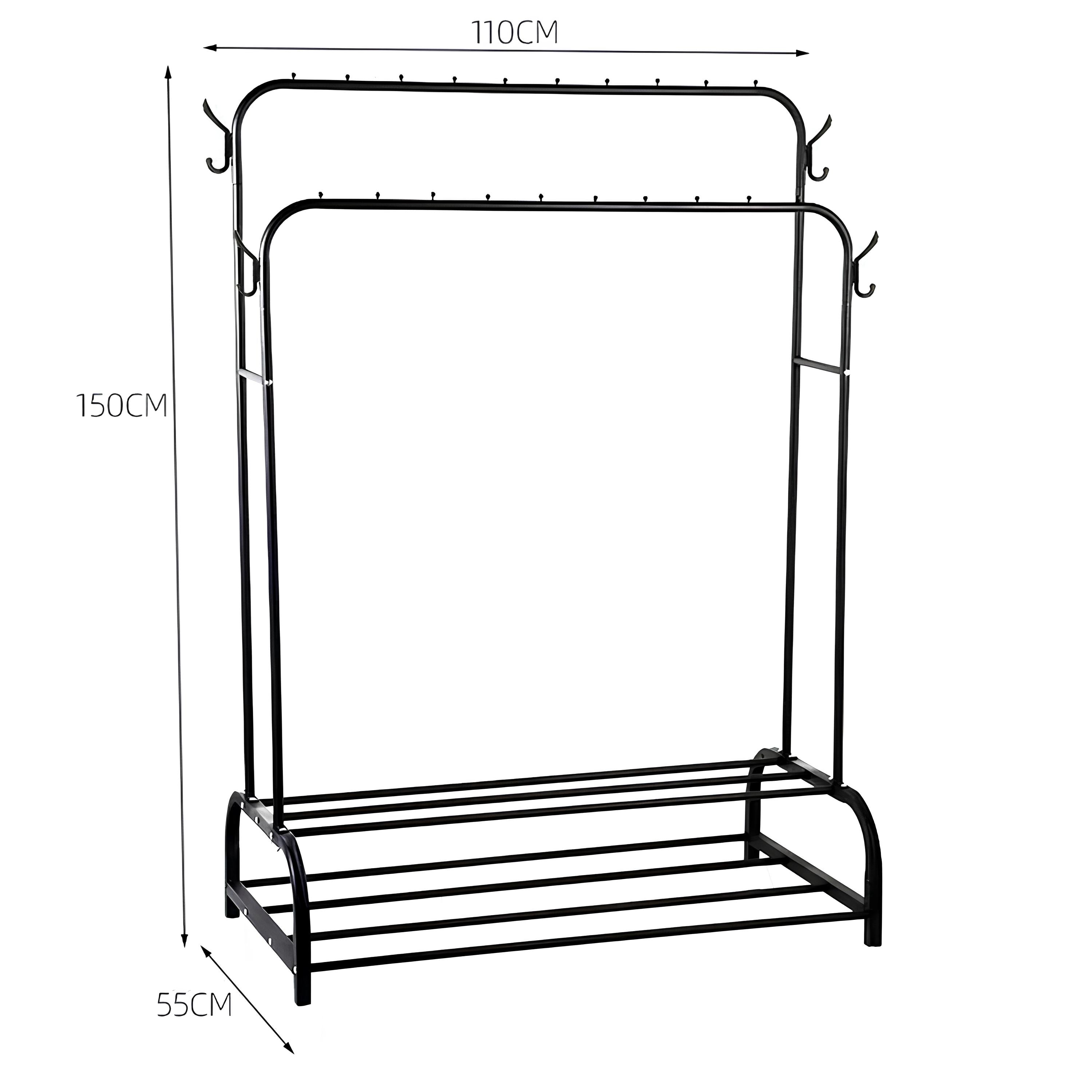 Dual Pole Metal Clothes Stand by Matrix (C) – With Dual Shoe Tiers & Side Hooks