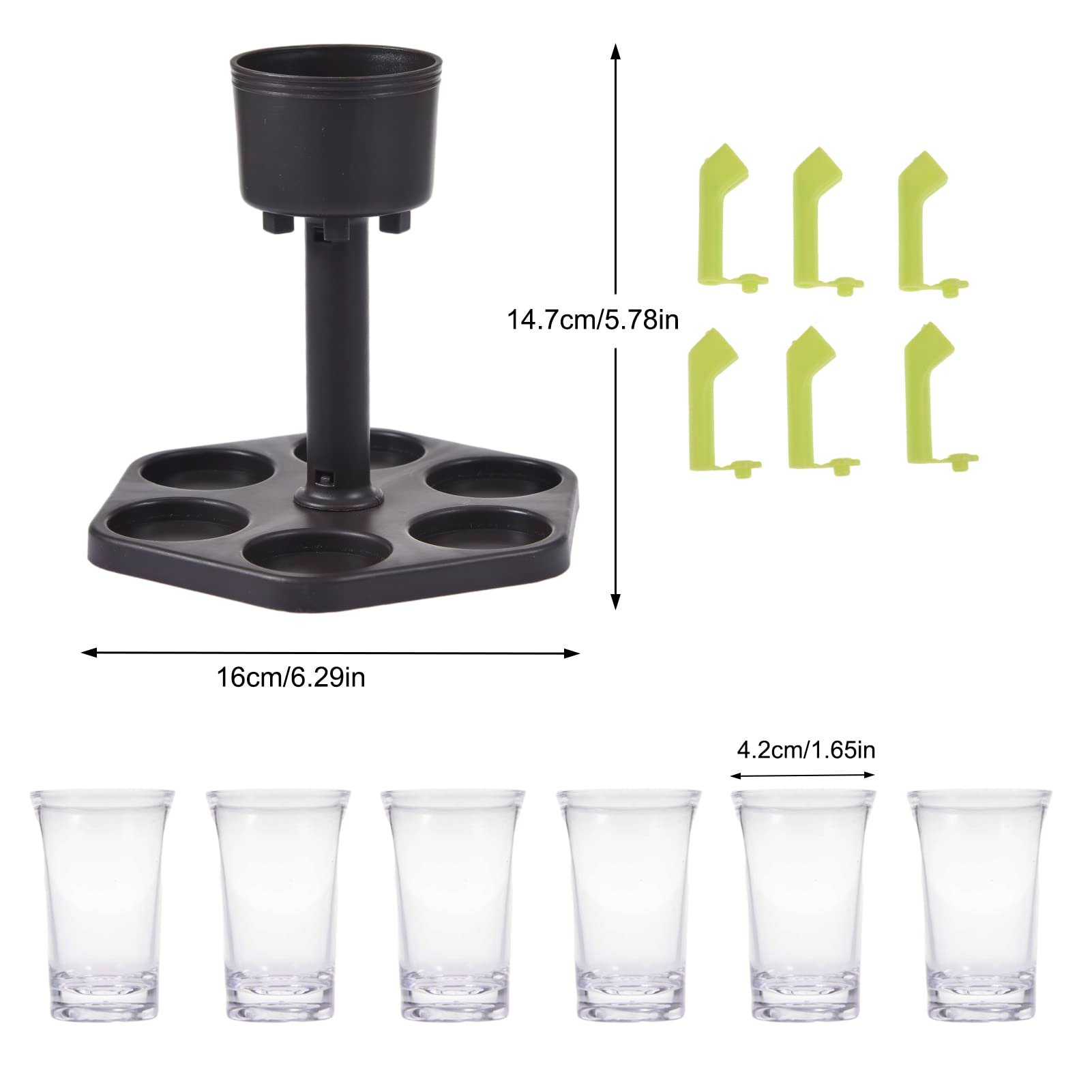 Drink Dispenser with 6 Shot Glasses and Holder Set