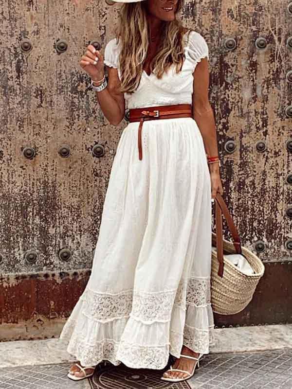 Sexy V Neck Lace Maxi Dress