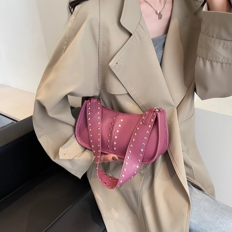 Women's Pu Leather Solid Color Classic Style Sewing Thread Pillow Shape Zipper Shoulder Bag