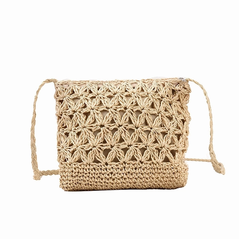 Women's Small Summer Straw Geometric Solid Color Streetwear Square Zipper Straw Bag