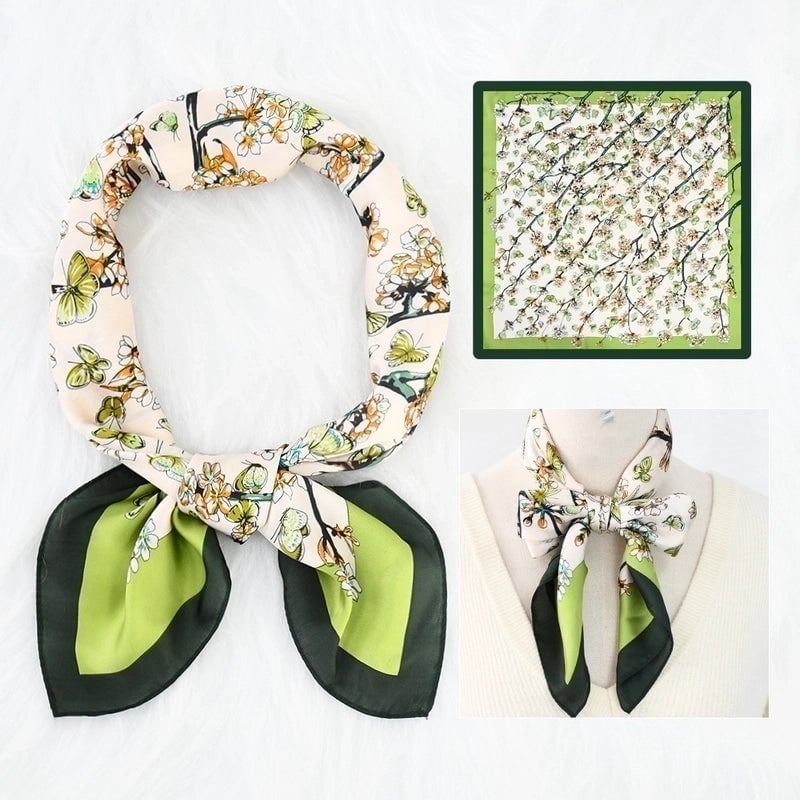 2 Pieces Women's Elegant Plaid Flower Horse Satin Silk Scarf