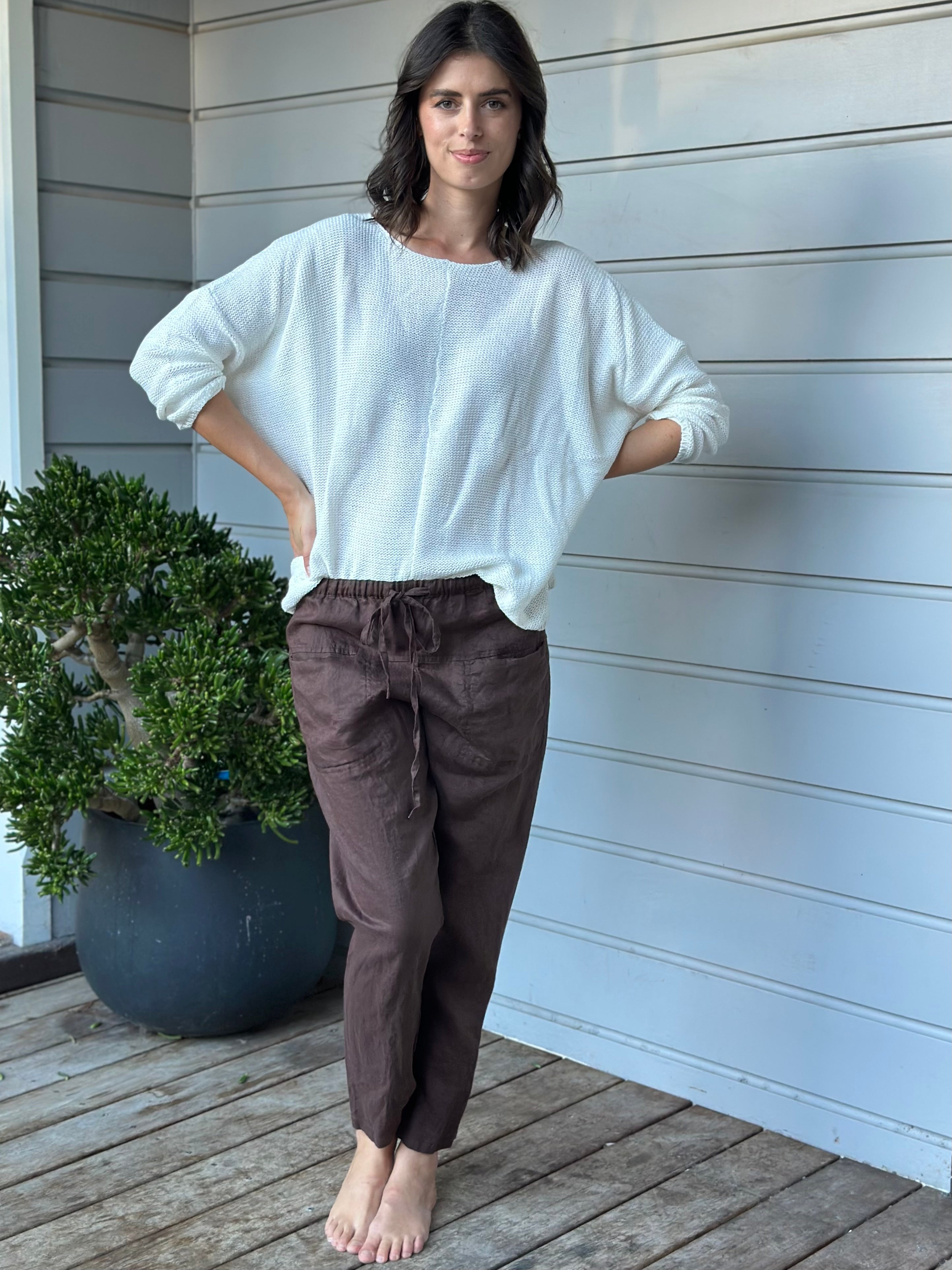 jessie pants - chocolate linen