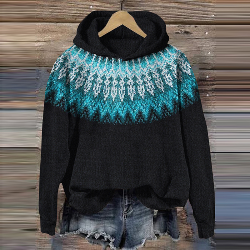 Vintage Tribal Icelandic Pattern Cozy Hooded Sweater