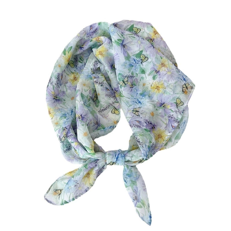 Women's Sweet Pastoral Minimalist Square Synthetic Yarn Printing Silk Scarf