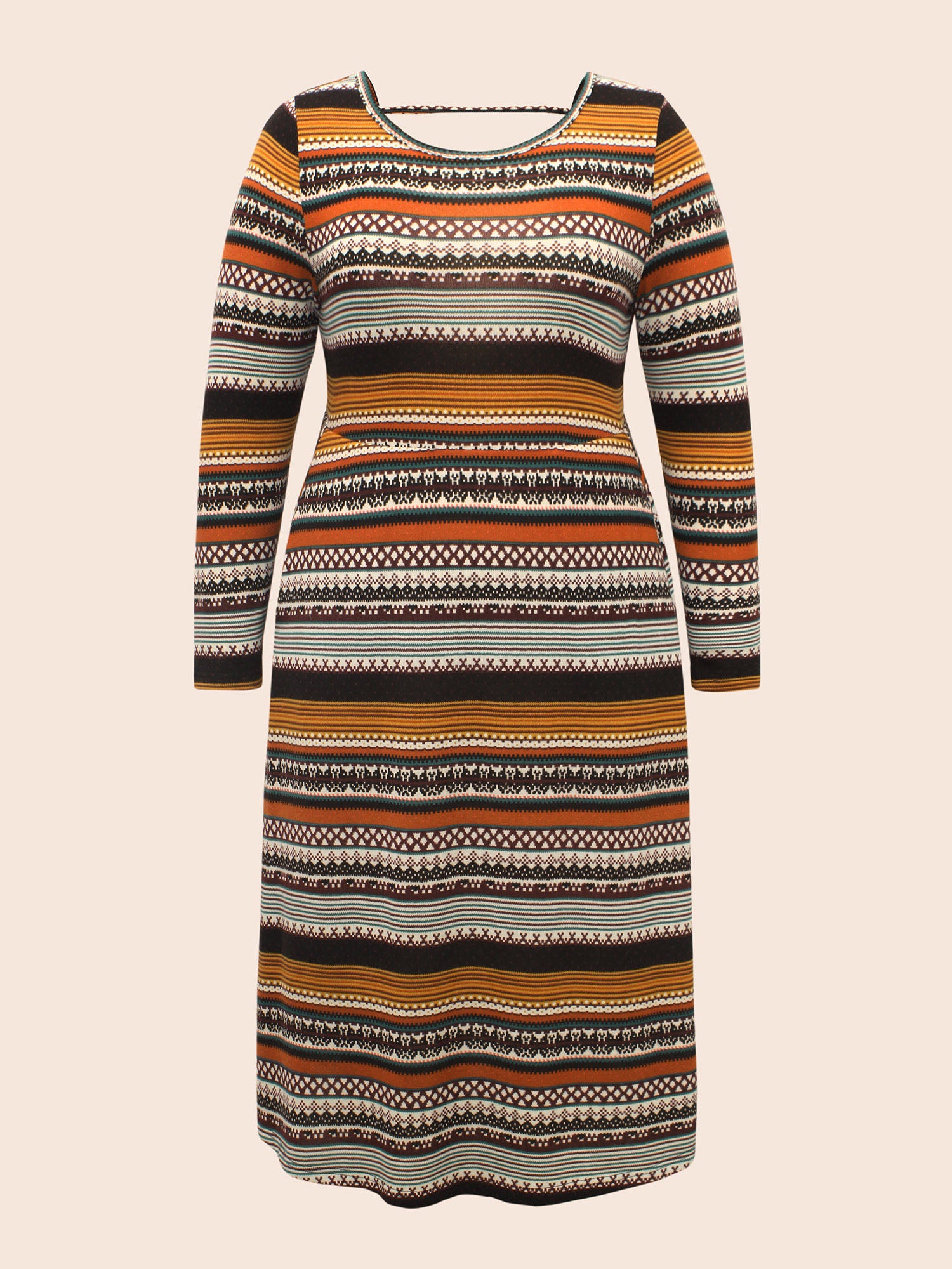 Crew Neck Striped Backless Pocket Dress