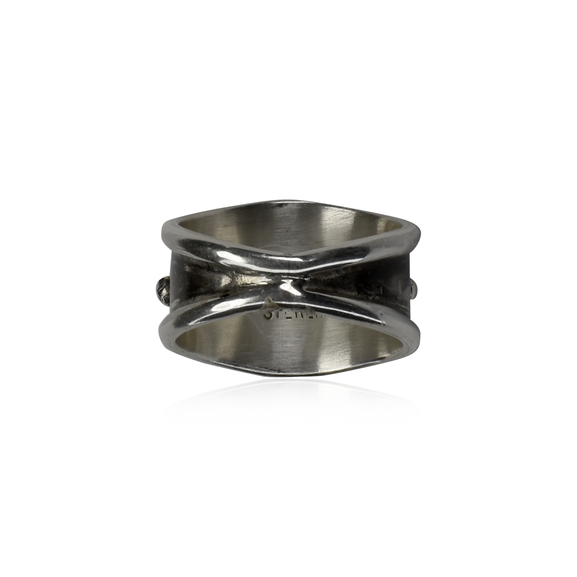 Three Coral Stone Band Ring with Silver Beads