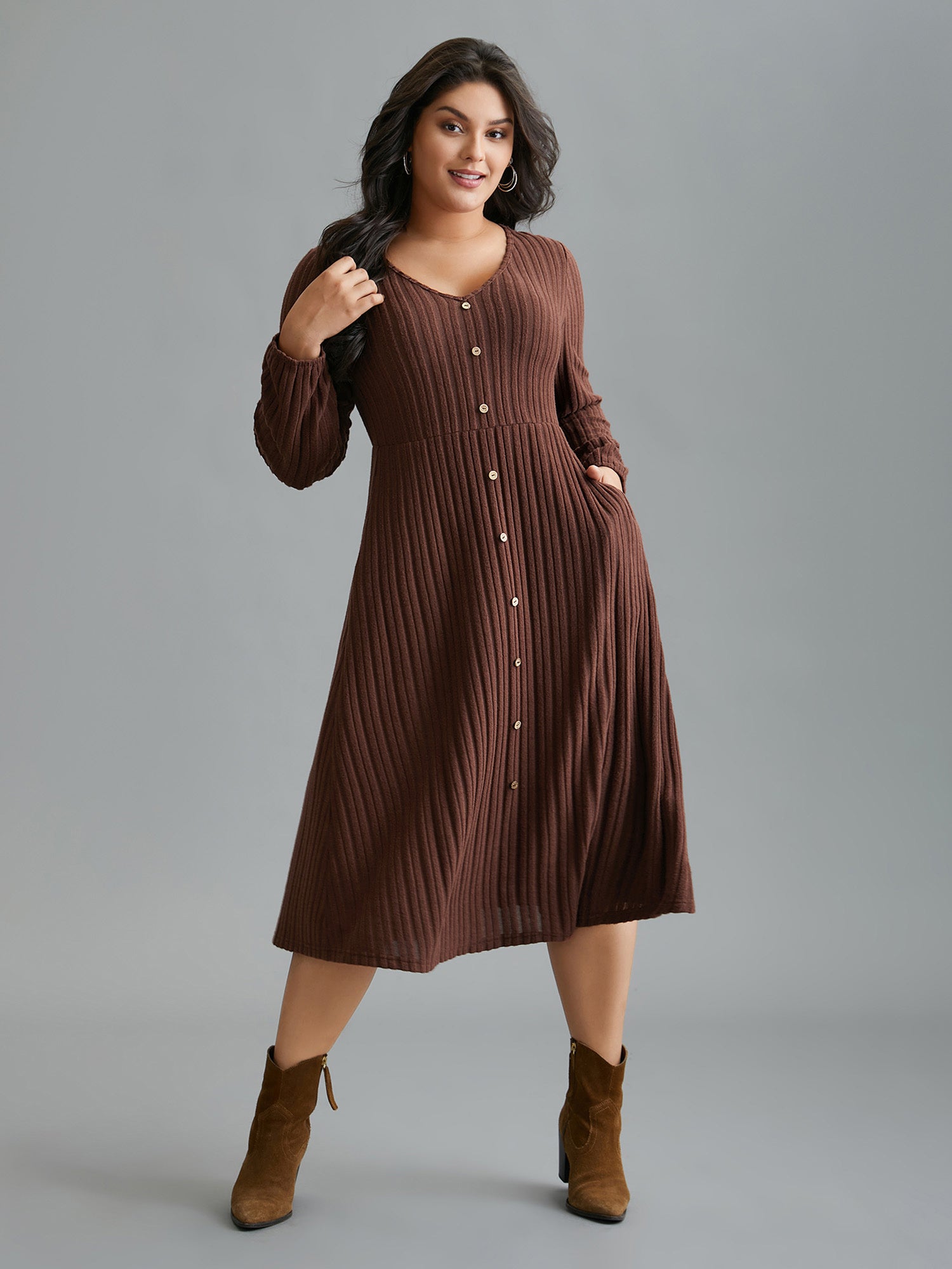 Stretchy Waist Defining Knit Midi Dress