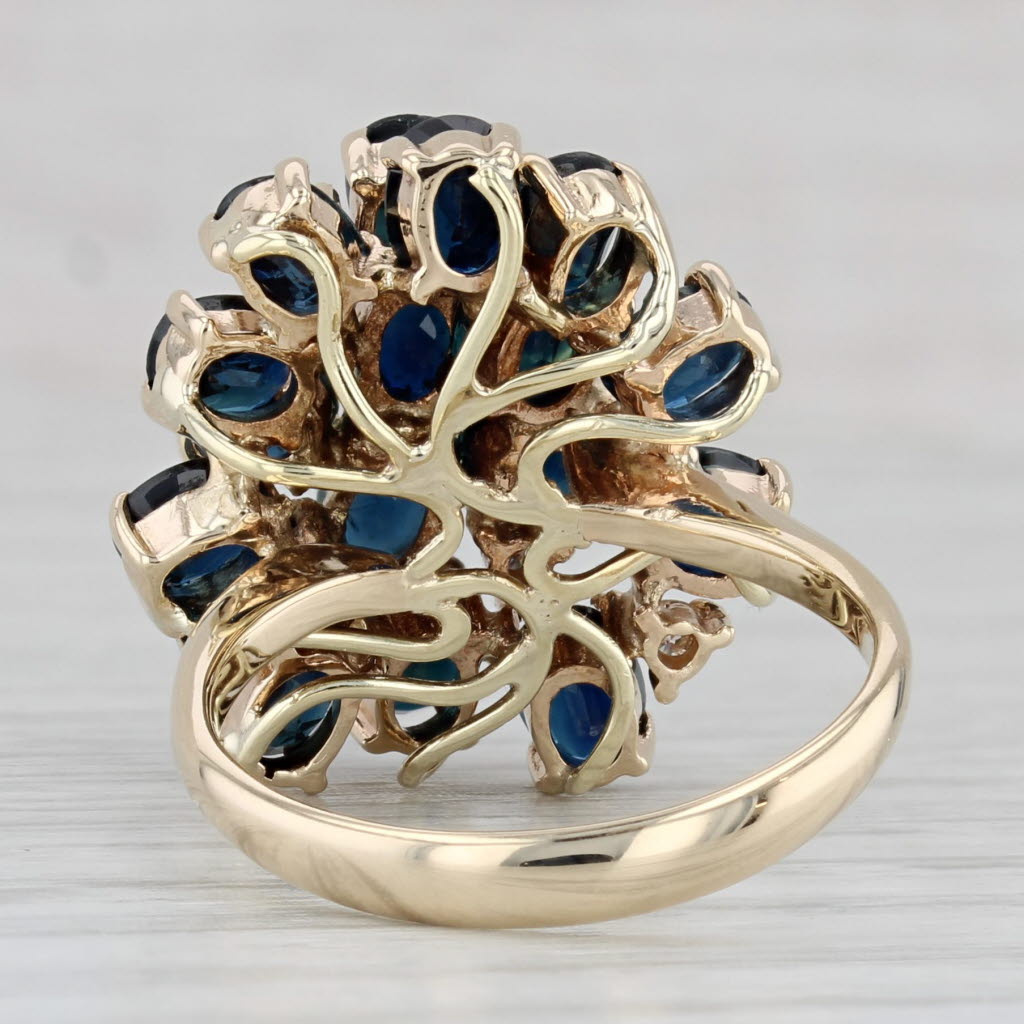 4.73ctw Blue Sapphire Diamond Cluster Ring 14k Yellow Gold Size 7 Cocktail