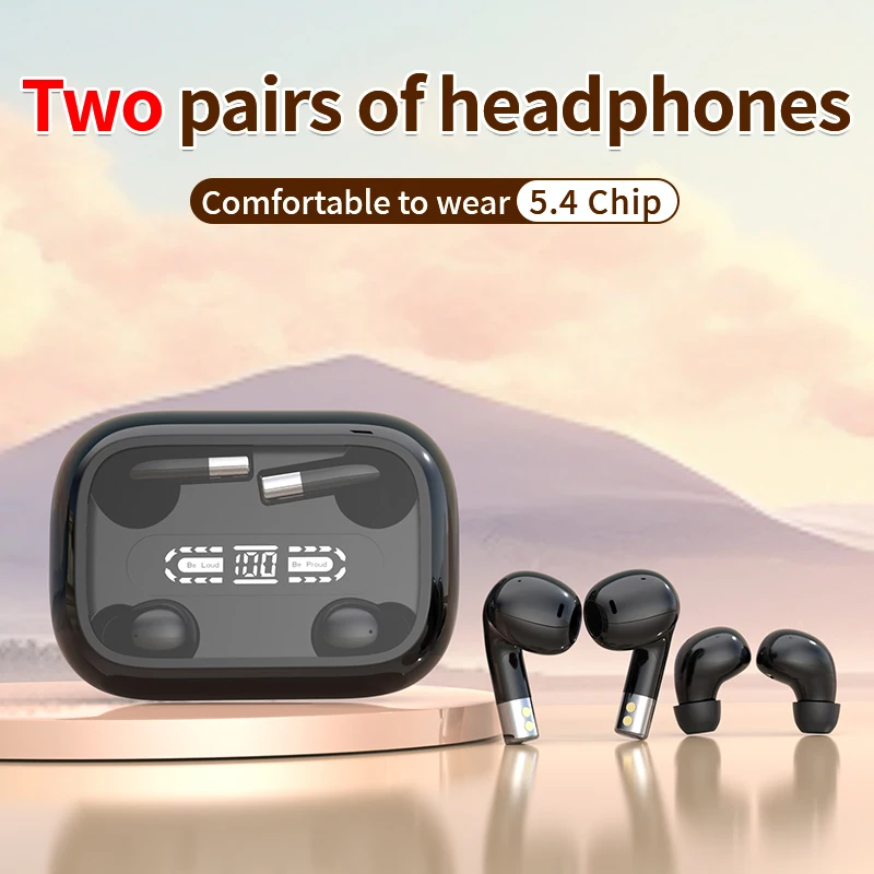 New 2in1 Dual Headphones 5.4 Bluetooth Wireless Earphones Sports Sleeping Noise Reduction HD Call Headset HIFI Music Bass Earbuds