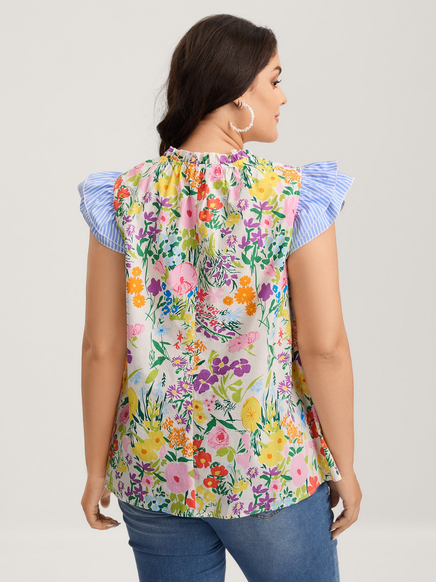 Pure Cotton Floral Turtleneck Blouse