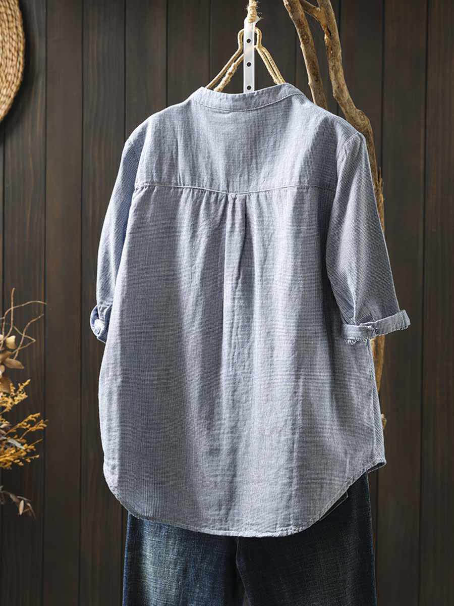 Women Summer Lattice V-Neck 100%Cotton Shirt