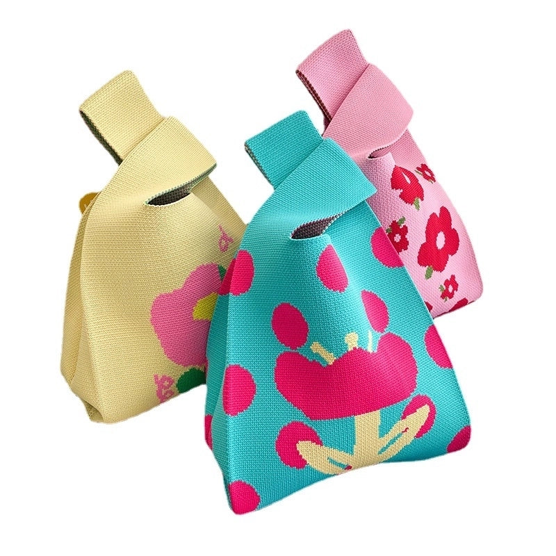 Women's Medium Knit Flower Cute Open Handbag