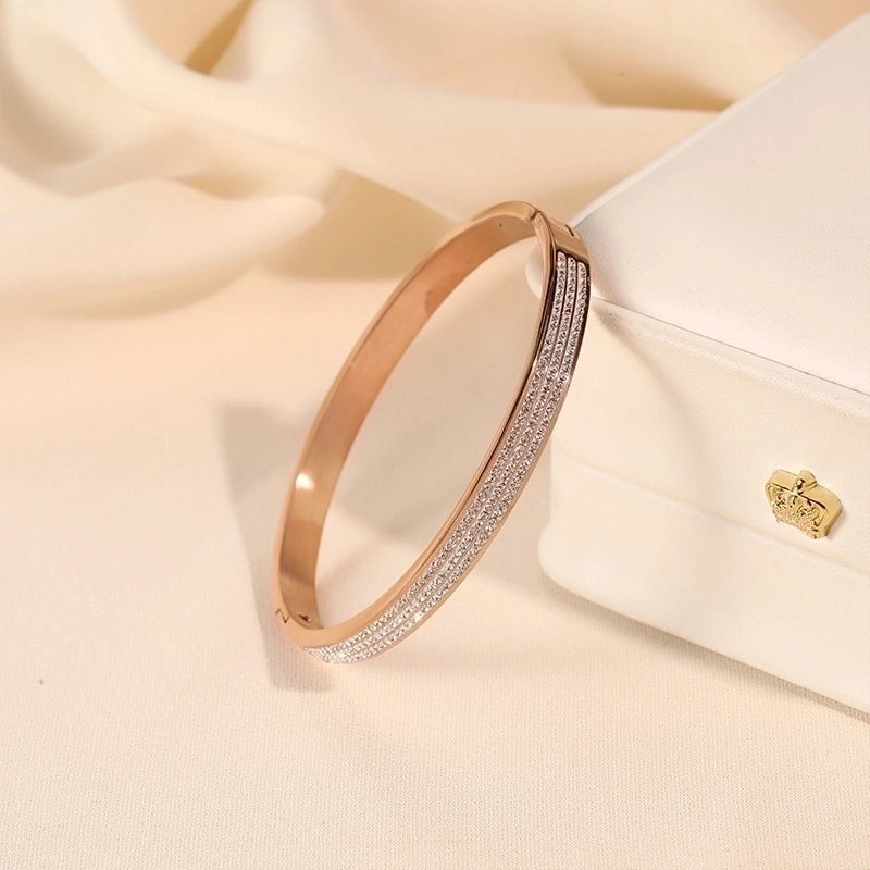 Minimalist Commute Circle Titanium Steel Plating Inlay Zircon Rings Bracelets