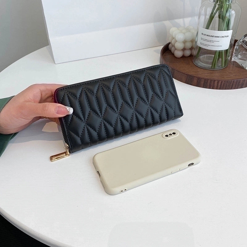 Women's Stripe Lingge Pu Leather Zipper Wallets