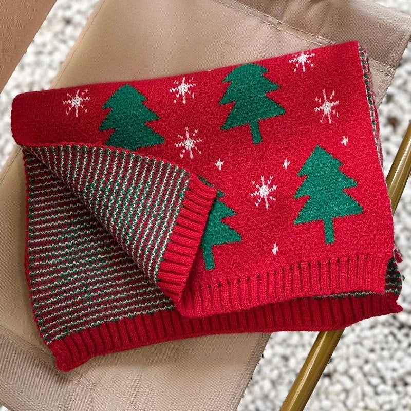 Women's Christmas Sweet Christmas Tree Santa Claus Elk Acrylic Scarf