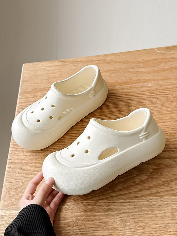Hollow Round Cut Solid Color Crocs Platform Shoes Sandals