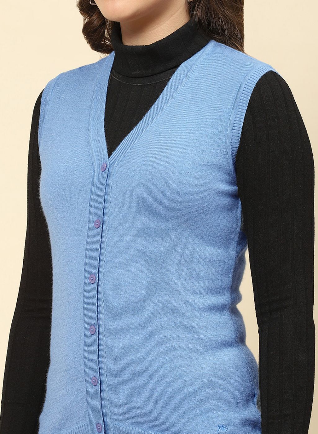 Women Sky Blue Solid Modal Nylone Cardigan