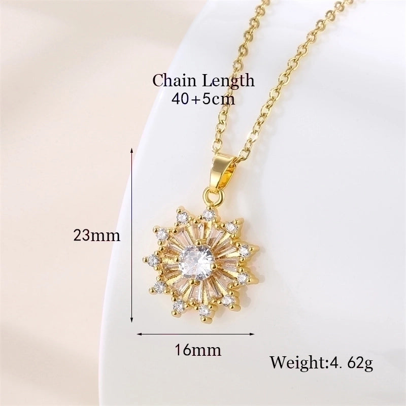 Stainless Steel Titanium Steel 18K Gold Plated Vintage Style Plating Inlay Round Heart Shape Snowflake Zircon Pendant Necklace