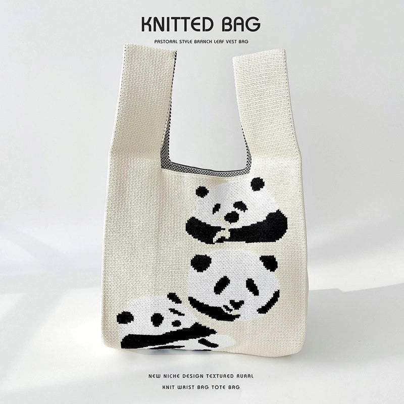 Women's Medium Knit Animal Cute Basic Open Handbag